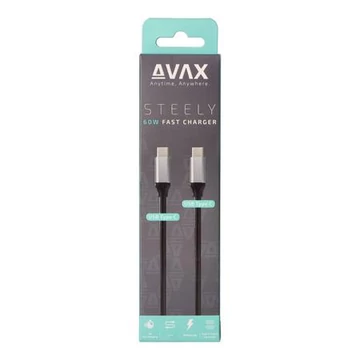 Töltőkábel, USB-C - USB-C, 60W, 1,5 m, AVAX "CB302G", acélszürke
