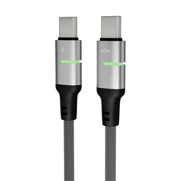Töltőkábel, USB-C - USB-C, 60W, 2 m, AVAX "CB632 Steely LED", fekete