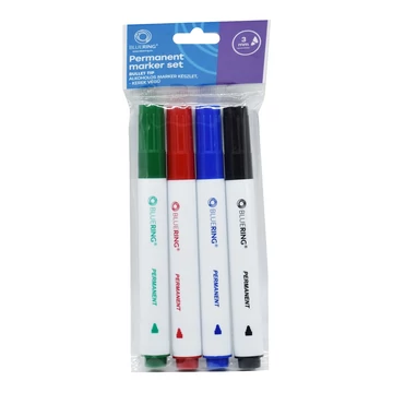 Permanent marker készlet, 3mm, kerek hegyű 4-es Bluering®, 4 klf. szín