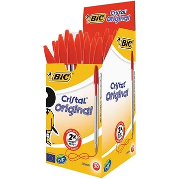 Golyóstoll, 0,32mm, kupakos, BIC "Cristal Original", piros, 50db/doboz