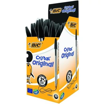 Golyóstoll, 0,32mm, kupakos, BIC "Cristal Original", fekete, 50db/doboz
