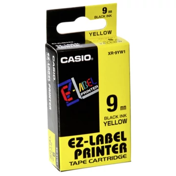 Feliratozógép szalag, 9 mm x 8 m, CASIO, sárga-fekete