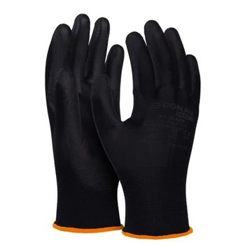 Szerelőkesztyű, PU, DONAU "Safety", 7/S méret, fekete