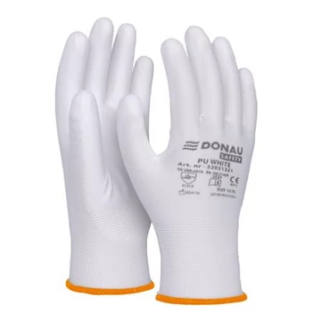 Szerelőkesztyű, PU, DONAU "Safety", 7/S méret, fehér