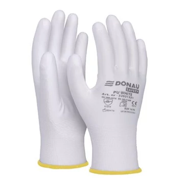 Szerelőkesztyű, PU, DONAU "Safety", 8/M méret, fehér