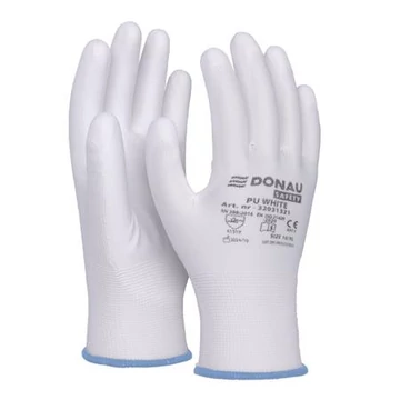 Szerelőkesztyű, PU, DONAU "Safety", 9/L méret, fehér