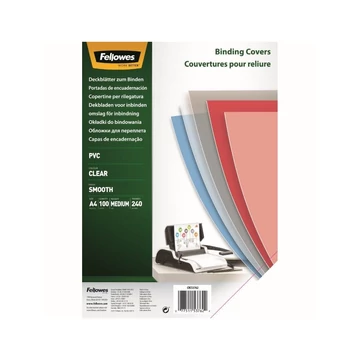 Előlap, A4, 240mikron, FELLOWES, víztiszta, 100db/cs