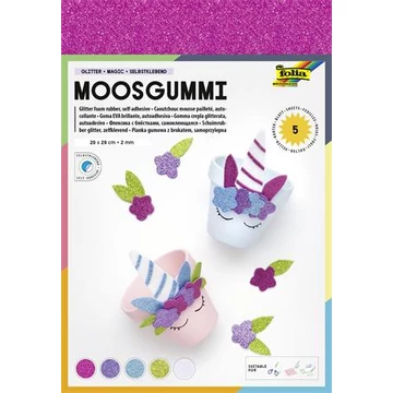 Moosgumi, öntapadó, csillámos, 20x29 cm, 5 lap, FOLIA "Magic", 5 különböző szín