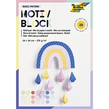 Dekorkarton, 2 oldalas, 24x34 cm, 270 g, 20 lap, FOLIA "Basic Rainbow", 20 különböző minta
