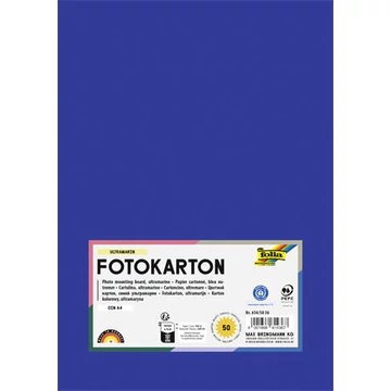 Dekorkarton, 2 oldalas, A4, 300 g, 50 lap, FOLIA, mélykék