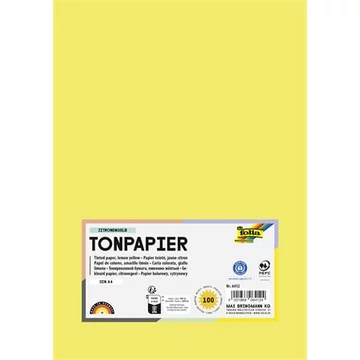 Színes papír, A4, 130 g, 100 lap, FOLIA, citromsárga