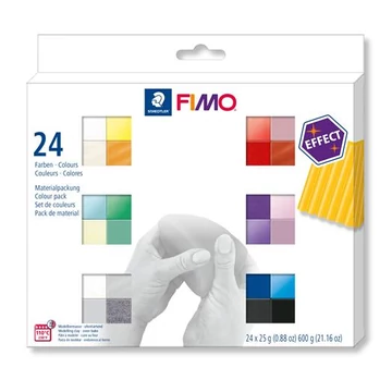 Gyurma, készlet, 24x25 g, égethető, FIMO "Effect Colours" 24 különböző szín