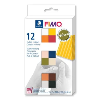 Gyurma, készlet, 12x25 g, égethető, FIMO "Soft Natural", 12 különböző szín