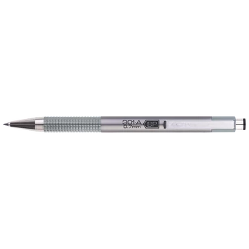 Golyóstoll, 0,24 mm, nyomógombos, ezüst tolltest, ZEBRA "F-301 A", kék