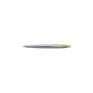 Golyóstoll, 0,7 mm, nyomógombos, arany színű klip, rozsdam. acél tolltest, PARKER "Royal Jotter", kék