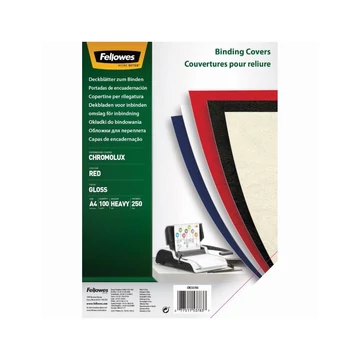 Hátlap, A4, 250 g, fényes, FELLOWES "Chromolux", piros, 100db/cs