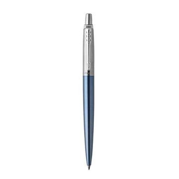 Golyóstoll, 0,7 mm, ezüst színű klip, Waterloo kék tolltest, PARKER "Royal Jotter", kék