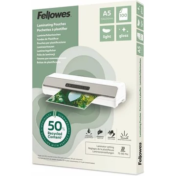 Meleglamináló fólia, 80 mikron, A5, fényes, 100 db, FELLOWES "Light"