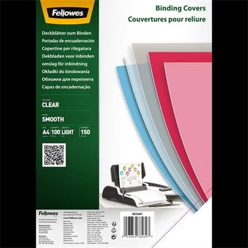 Előlap, A4, 150mikron, PET, FELLOWES, víztiszta, 100db/cs