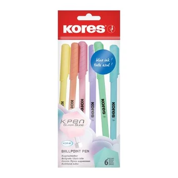 Golyóstoll, 1,0mm, kupakos, háromszögletű, KORES "KOR-M Pastel", kék, 6db/bliszt