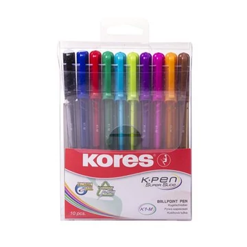Golyóstoll készlet, 1,0mm, kupakos, háromszögletű, KORES "K1-M", vegyes, 10db/bliszt