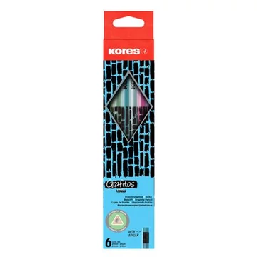 Grafitceruza radírral, HB, háromszögletű, KORES "Style Cracked", vegyes metál színek, 6db/bliszt