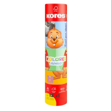 Színes ceruza készlet, háromszögletű, jumbo, 1 hegyezővel, KORES "KOLORES Twist &amp; Turn", 12 különböző szín
