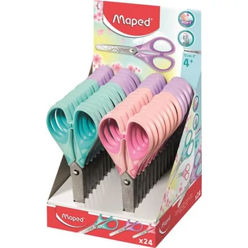 Olló display, iskolai, 13cm, MAPED "Essentials Soft Pastel", pasztell színek, 24db/disp