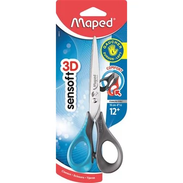 Olló, általános, 16 cm, balkezes, MAPED "Sensoft 3D", vegyes színek