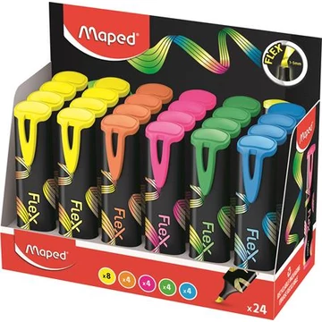 Szövegkiemelő display, 1-5mm, MAPED "Fluo Peps Flex", vegyes színek, 24db/disp
