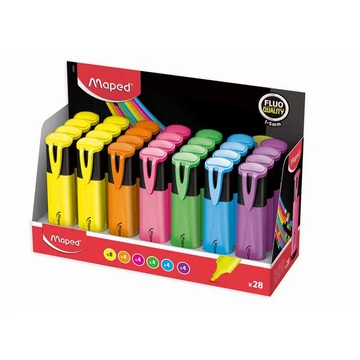Szövegkiemelő display, 1-5mm, MAPED "Fluo Peps Classic", vegyes színek, 28db/disp