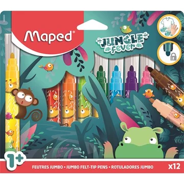 Filctoll készlet, 5 mm, kimosható, vastag, MAPED "Jungle Fever", 12 különböző szín