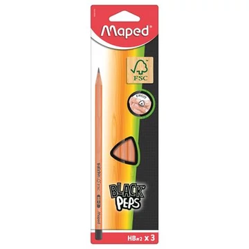 Grafitceruza, HB, FSC 100%, háromszögletű, MAPED "Black`Peps", 3db/bliszt