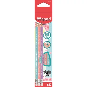 Grafitceruza radírral, HB, háromszögletű, MAPED "Black`Peps Pastel", vegyes pasztell színek, 12db/doboz