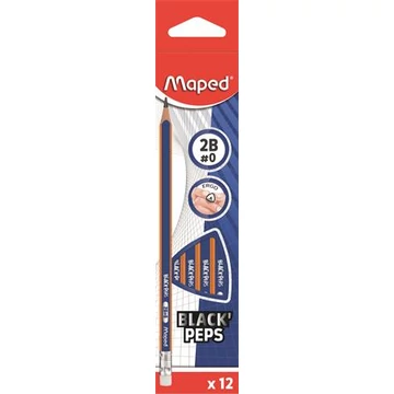 Grafitceruza radírral, 2B, háromszögletű, MAPED "Black`Peps Navy", 12db/doboz