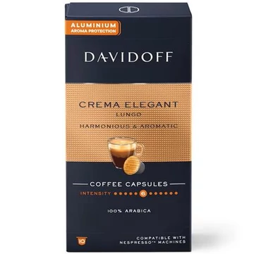 Kávékapszula, Nespresso® kompatibilis, 10 db, DAVIDOFF "Crema Elegant Lungo"