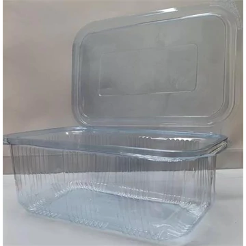 Ételtároló doboz, egybefedeles, újrahasznosított műanyag, szögletes, 1000 ml, 100 db, "Party", víztiszta