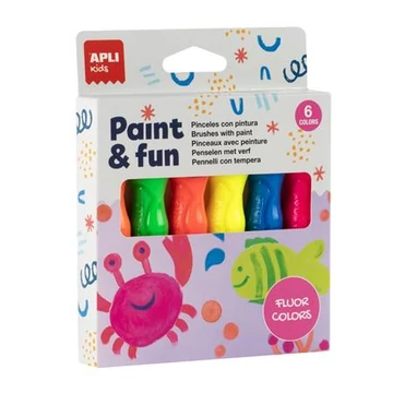 Tempera készlet, ecsetvégű tubusban, APLI Kids "Paint&amp;Fun", 6 különböző neon szín
