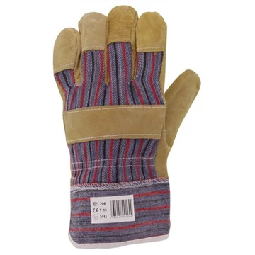 Rakodókesztyű, bőr-vászon, 10-es méret, 12pár/cs