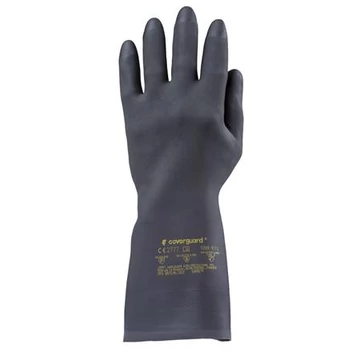 Védőkesztyű, neoprén, vegyszerálló, érdesített, kesztyű, 9/L méret, fekete