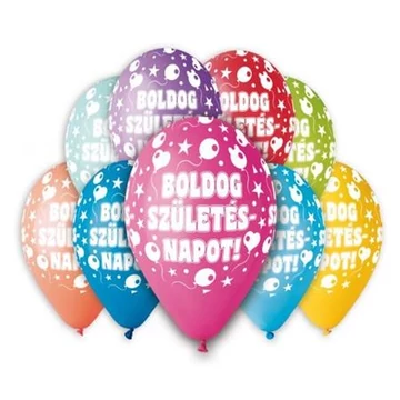 Léggömb, 30cm, "Boldog Születésnapot", lufis, 10db/cs