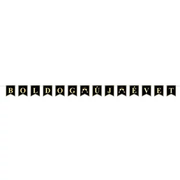 Felirat, 200 cm, "Boldog Új Évet", fekete-arany