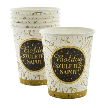 Pohár, papír, 2,5 dl, "Boldog Születésnapot", elegáns, 6db/cs