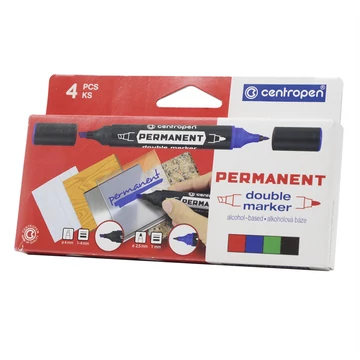 Permanent marker készlet, 1mm,/1-4mm, kéthegyű Centropen 1666, 4 klf. szín