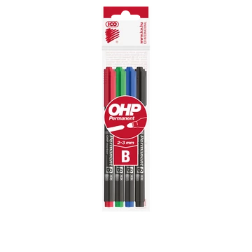 Alkoholos marker készlet, OHP, 2-3 mm, B, ICO, 4 különböző szín