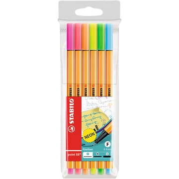 Tűfilc készlet, 0,4 mm, STABILO "Point 88", 6 különböző szín
