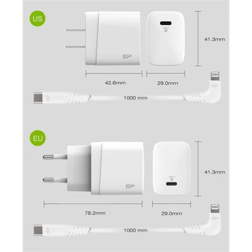 Silicon Power Charger QM10 Quick Charge 18W USB Type-C + cable USB-Lightning White