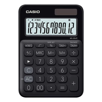 Számológép, asztali, 12 számjegy, CASIO "MS 20UC", fekete