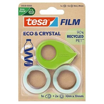 Ragasztószalag adagolóval, 2 db 19 mm x 10 m, TESA "Eco&amp;Crystal", átlátszó