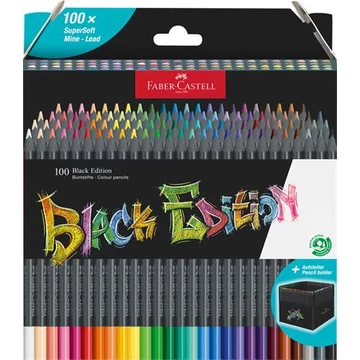 Színes ceruza készlet, háromszögletű, FABER-CASTELL "Black Edition",  100 különböző szín